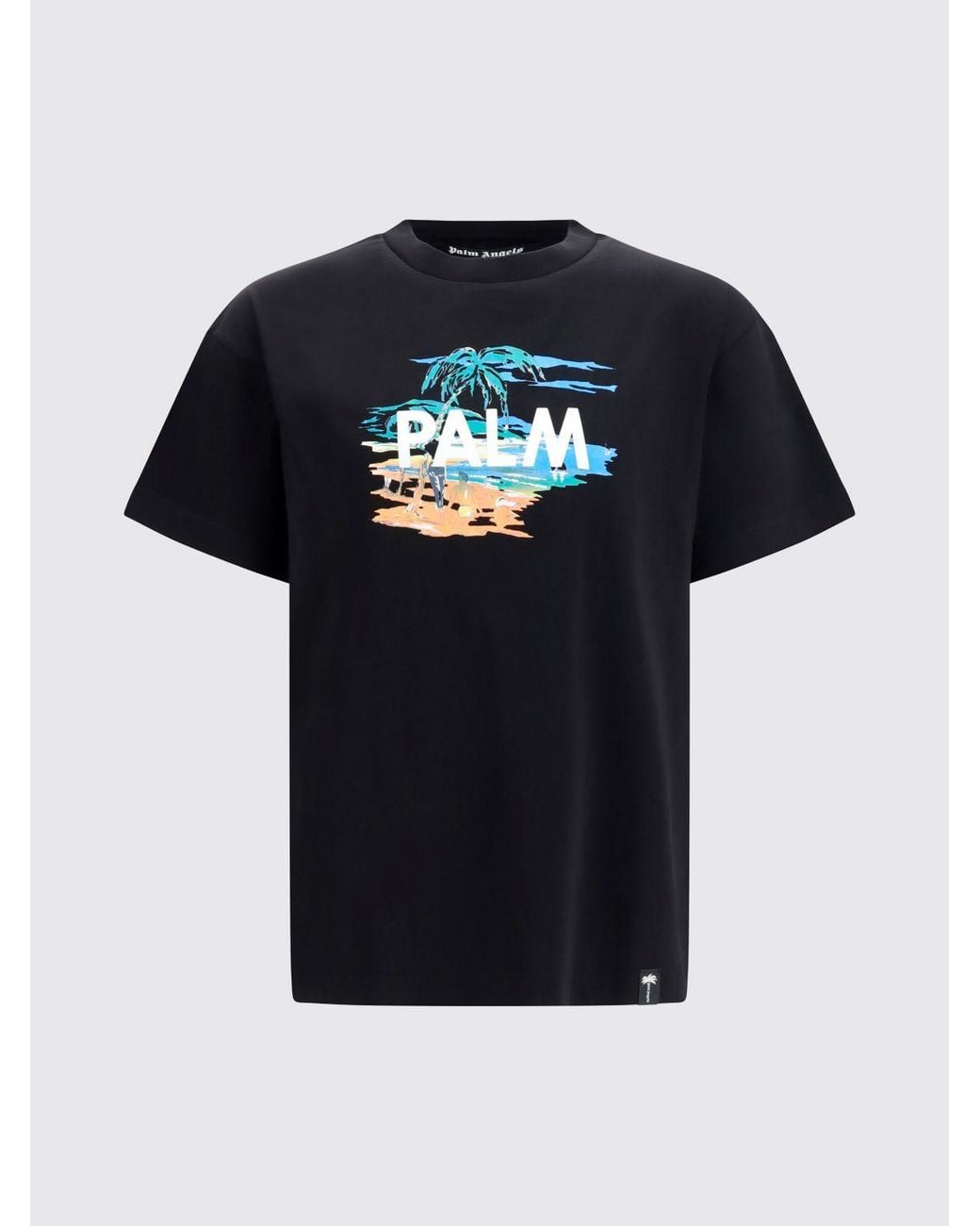 Palm Angels Black Cotton T-Shirt With Graphic Contrast Logo Print for men