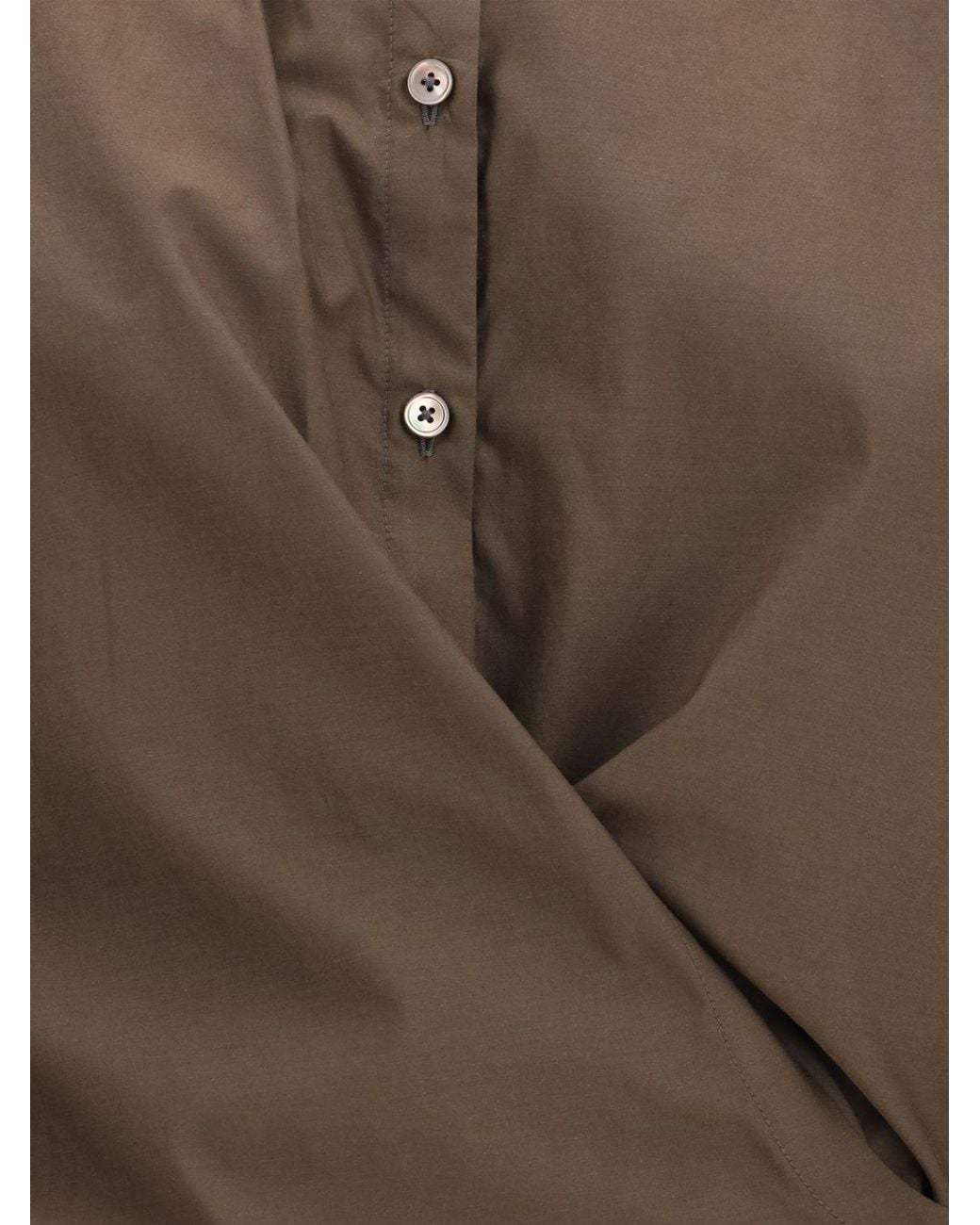 Lemaire Brown Asymmetric Cotton And Silk Blend Shirt With Off-Center Closure