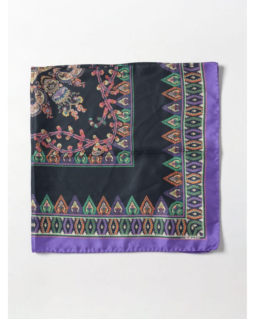 Etro Blue Seidenfoulard Mit Geometrischem Und Floralem Muster
