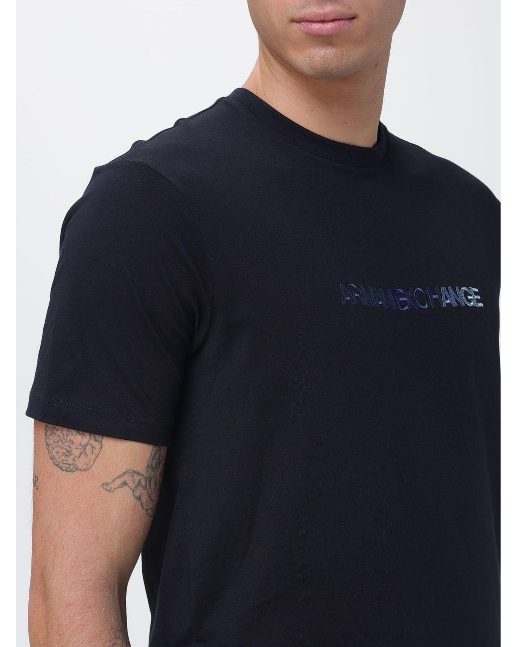 ARMANI EXCHANGE Blue Cotton T-Shirt With Logo for men