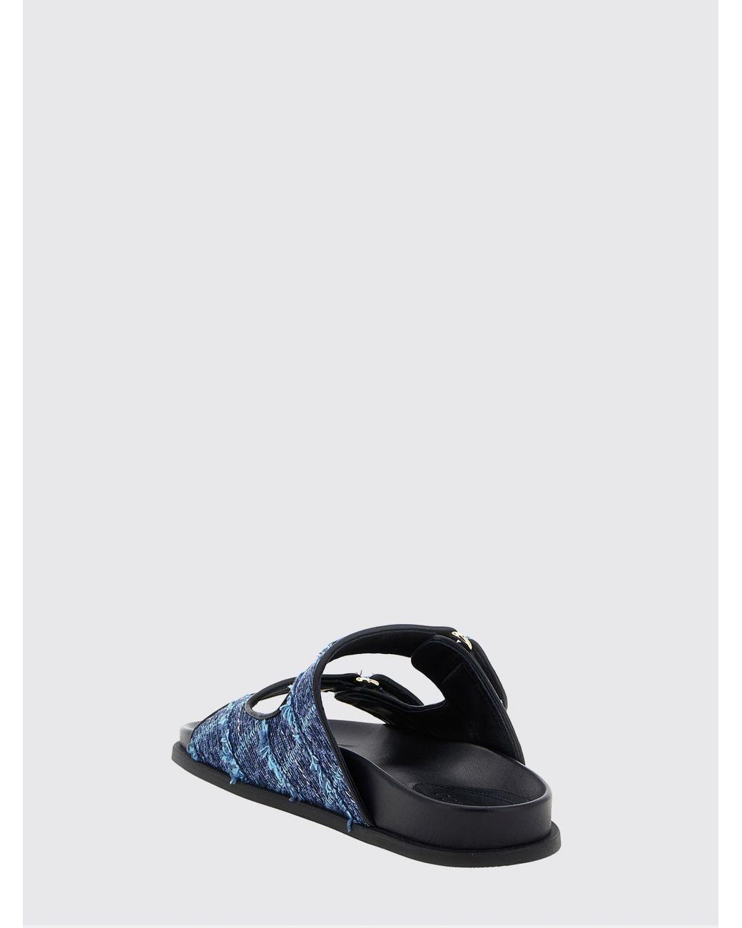 Jimmy Choo White Fayence Pearl-Embellished Denim Flat Sandals With Monogram