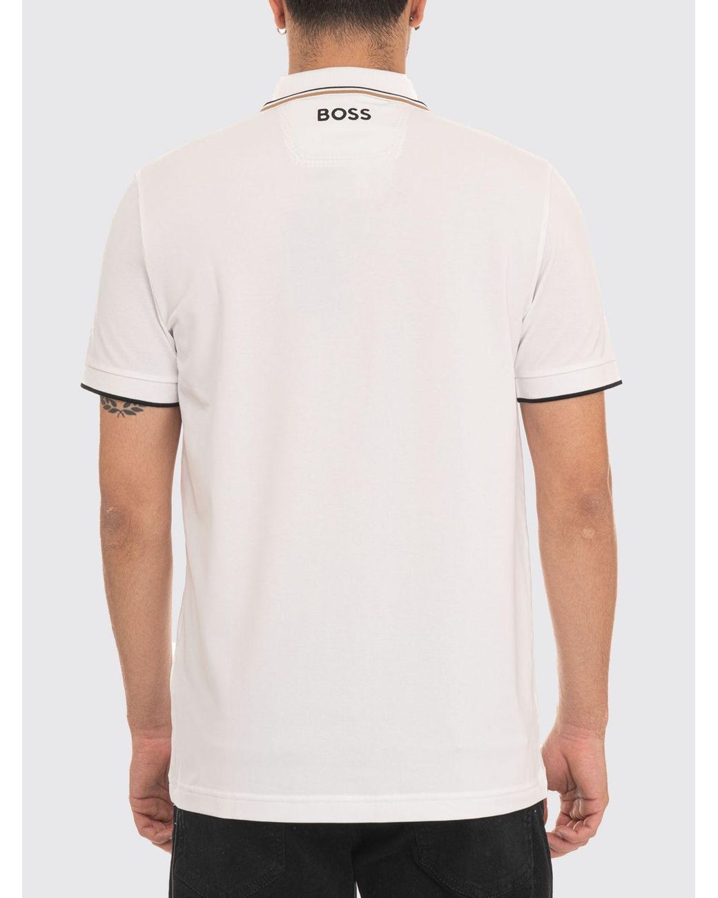 Boss White Cotton Polo With Logo for men