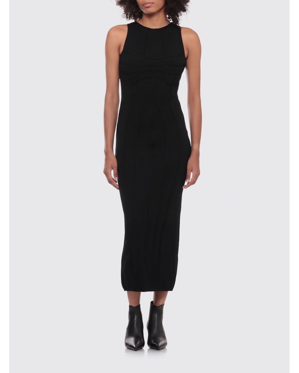 The Attico Black Off-The-Shoulder Slim Fit Jersey Sheath Midi Dress