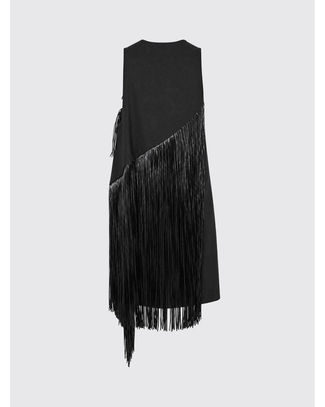 Sportmax Black Asymmetrical V-Neck Fringed Mini Dress