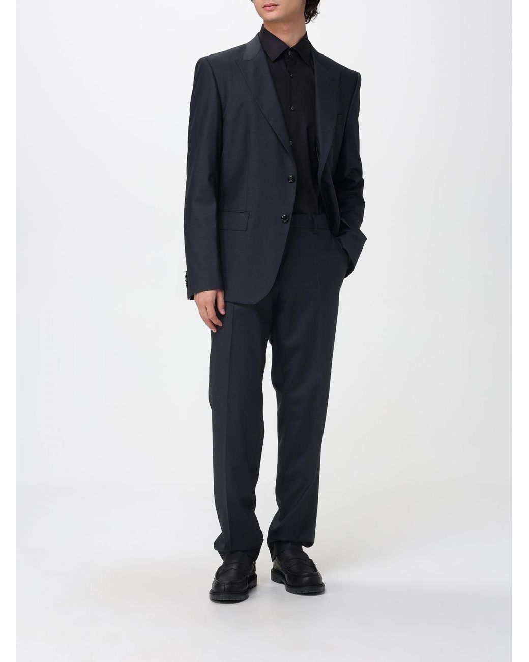 Boss Blue Stretch Wool Single Breasted Suit for men