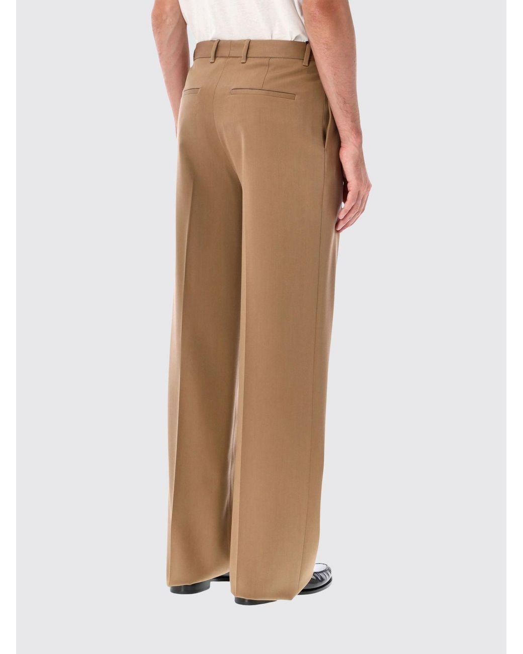 Lardini Natural Pure Virgin Wool Wide-Leg Trousers With Darts And Mid-Rise Waist for men