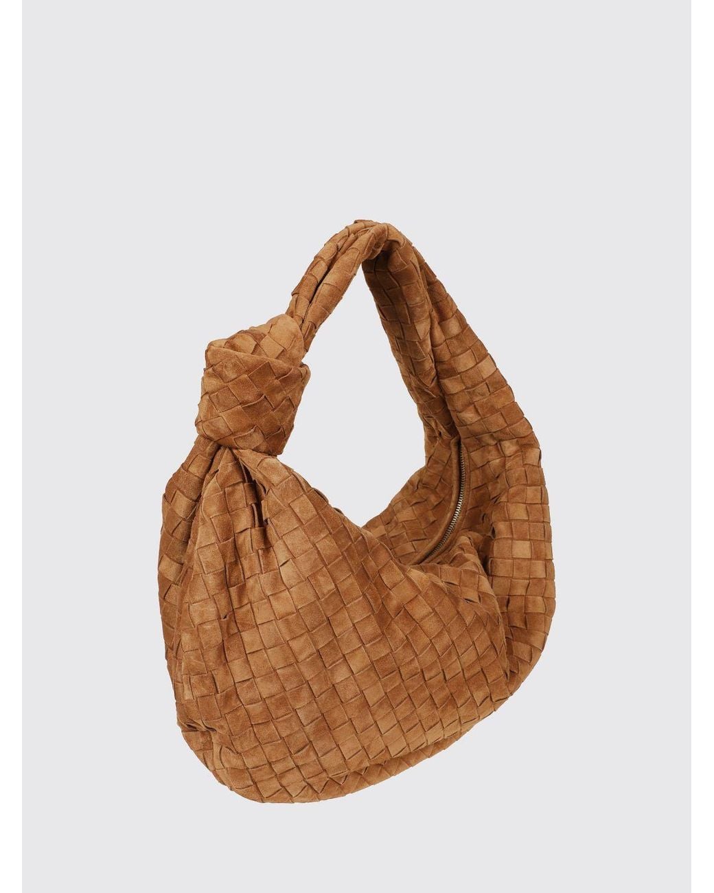 Bottega Veneta Brown Jodie Woven Suede Shoulder Bag With Knotted Handle