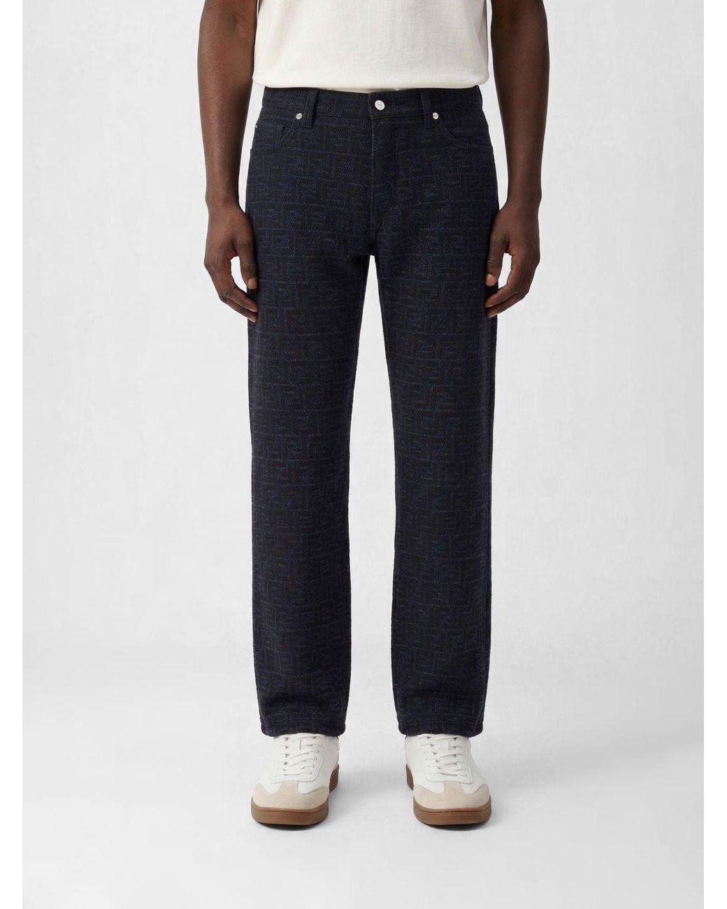 Fendi Blue Monogram Denim Straight Jeans for men