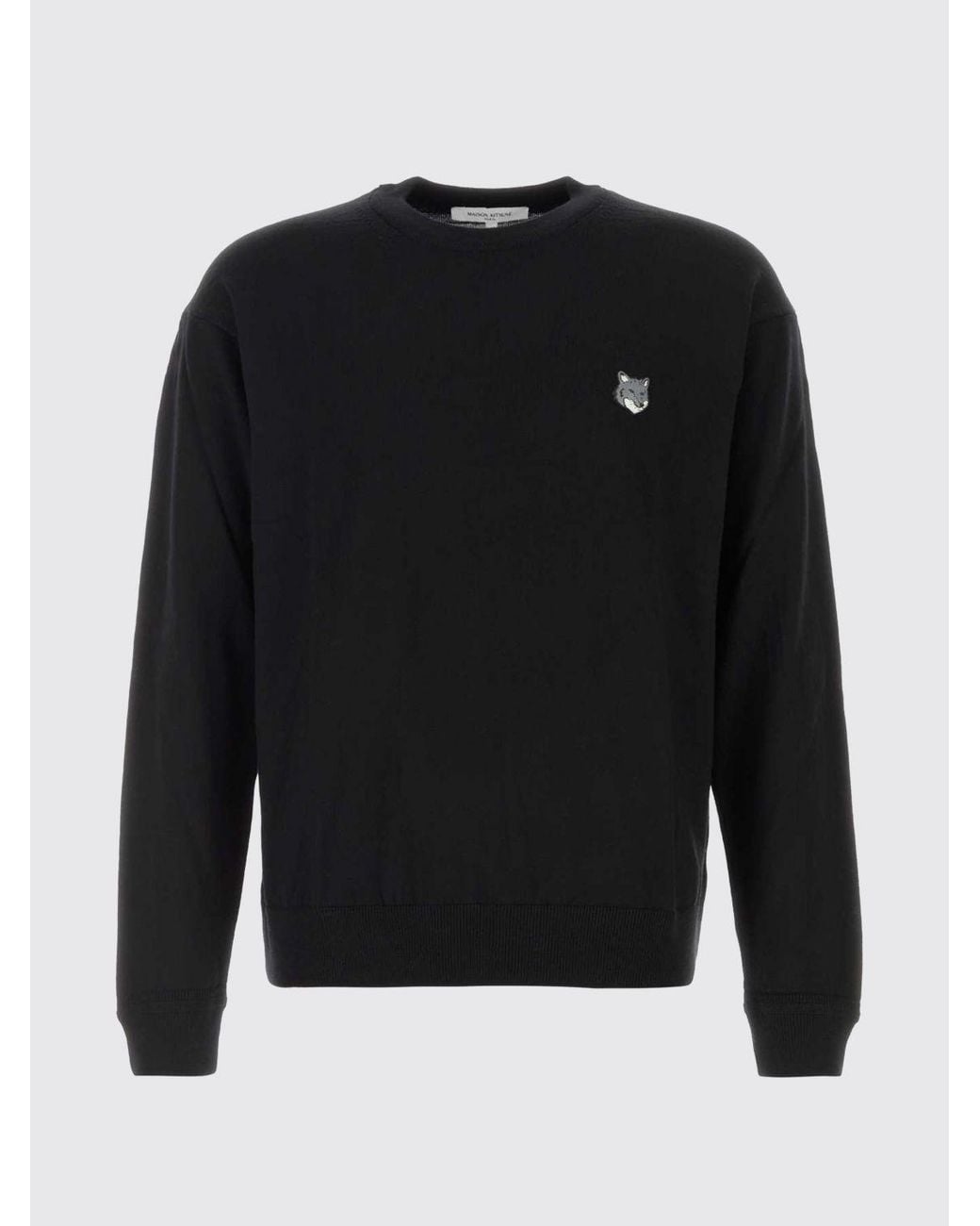 Maison Kitsuné Black Maison Kitsun&Eacute Pure Wool Crewneck Jumper With Logo Patch for men
