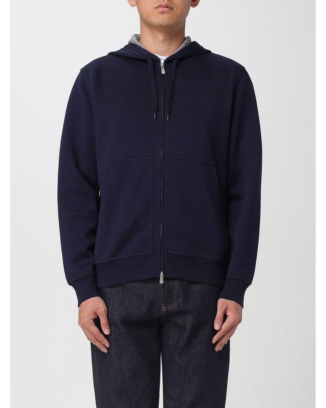 Brunello Cucinelli Blue Cotton And Cashmere Sweatshirt for men