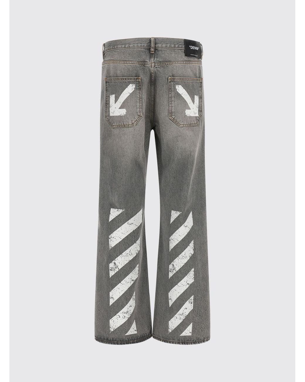 Off-White c/o Virgil Abloh Gray Striped Wide Leg Denim Jeans With Diagonals Logo for men