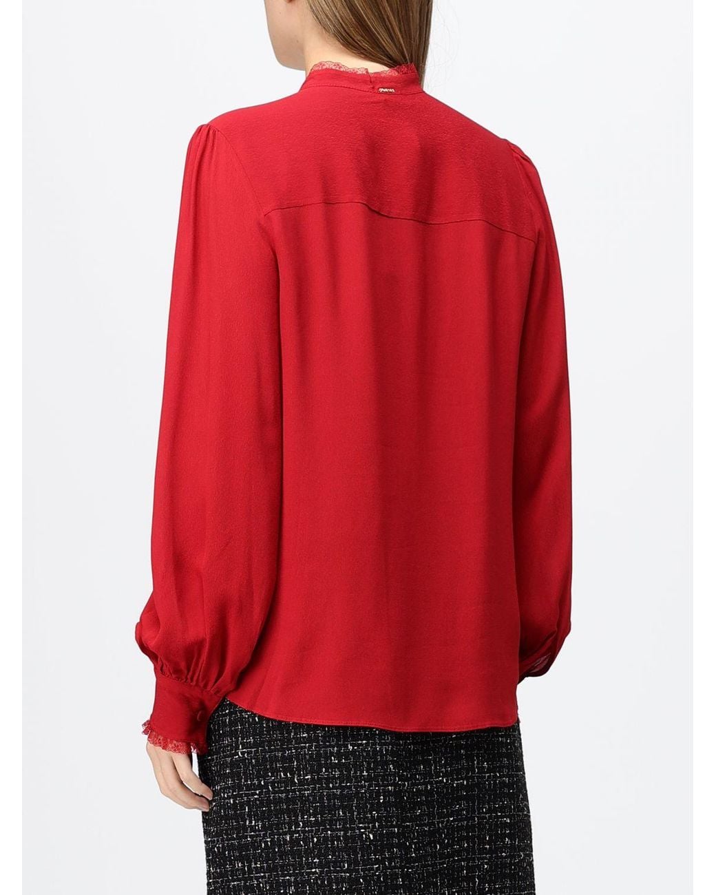 Twinset Red Viscose Blouse With Pussy-Bow Collar And Lace Inserts