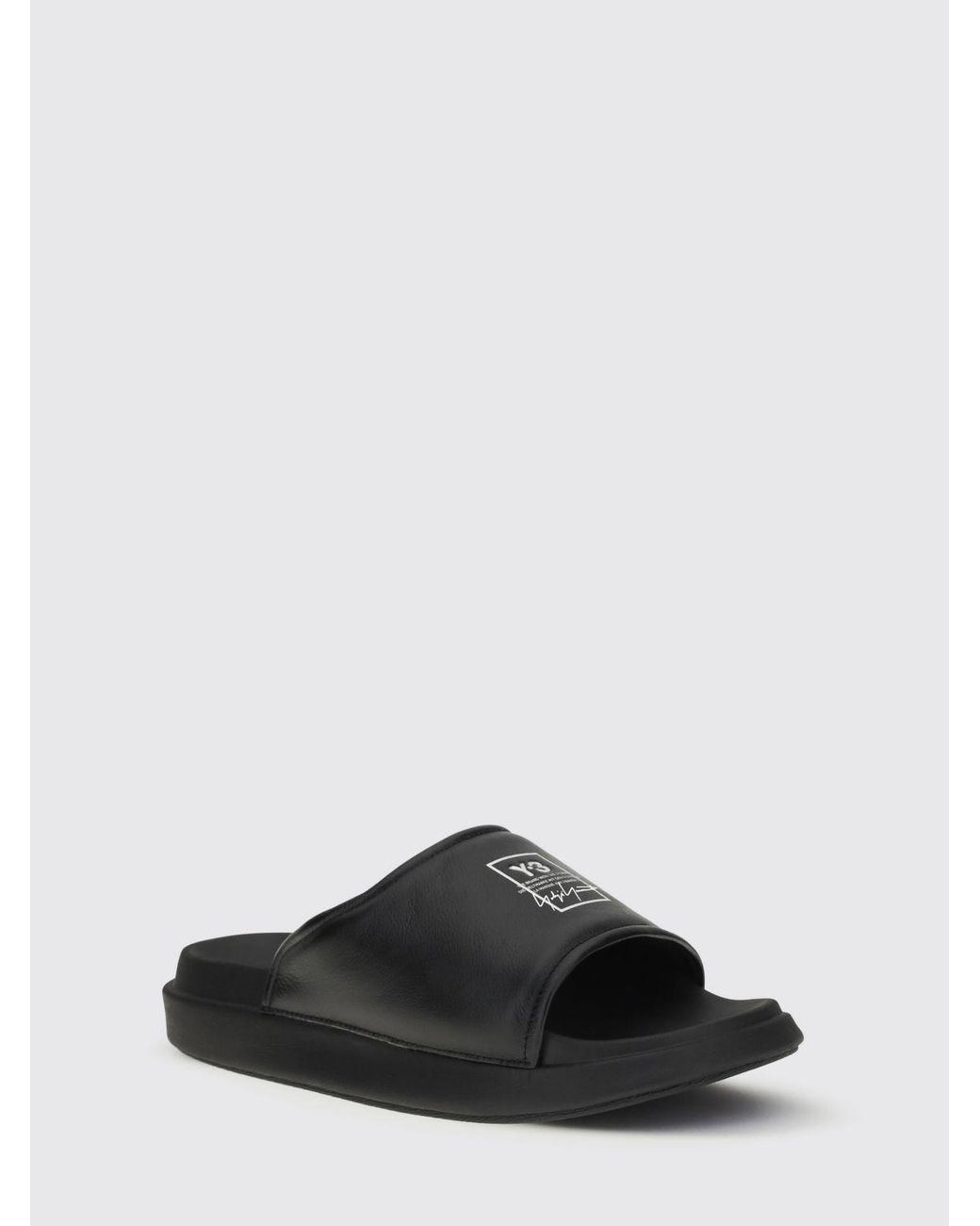 Y-3 Black Leather Sliders for men