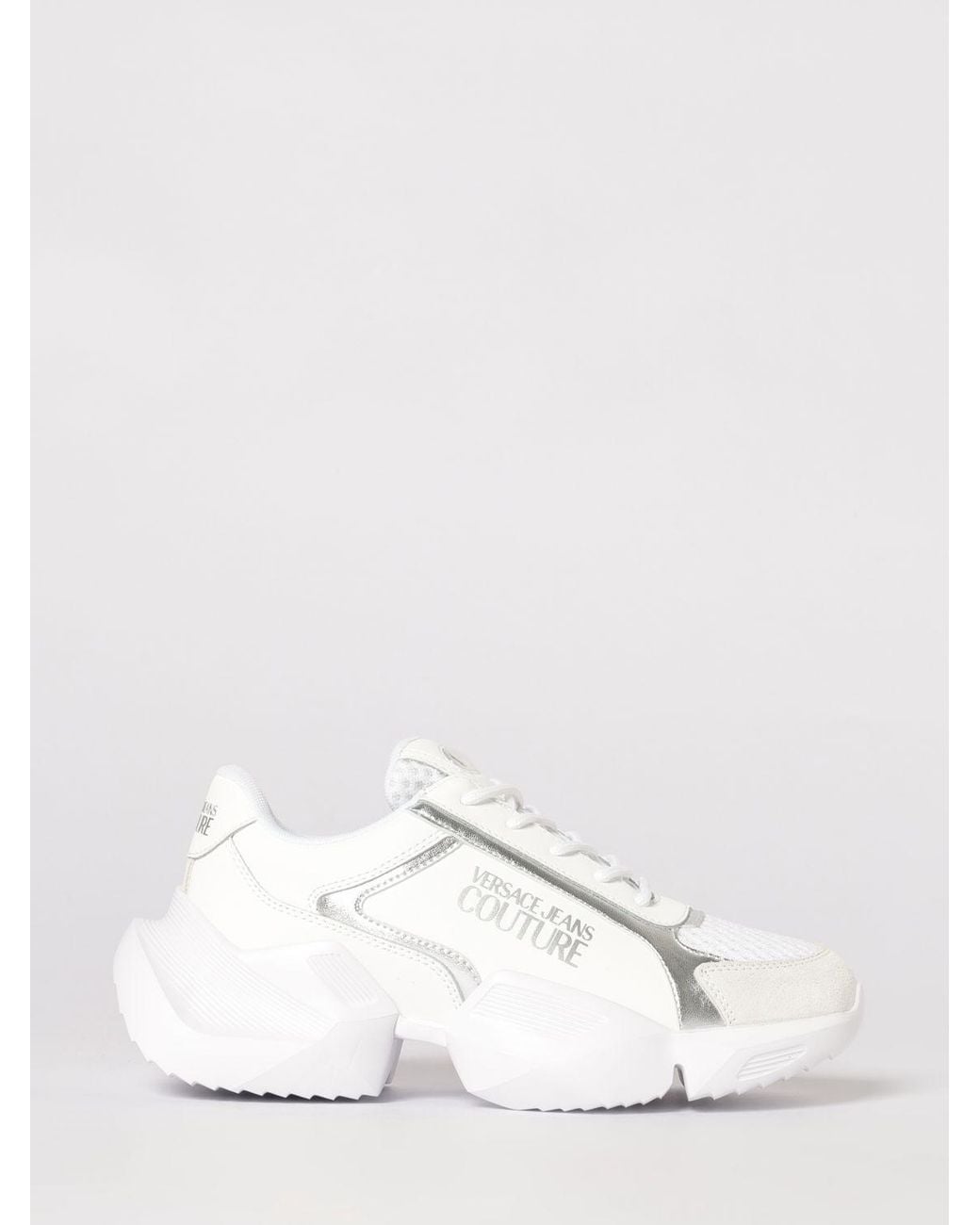 Versace Jeans Couture Natural Leather And Mesh Sneakers
