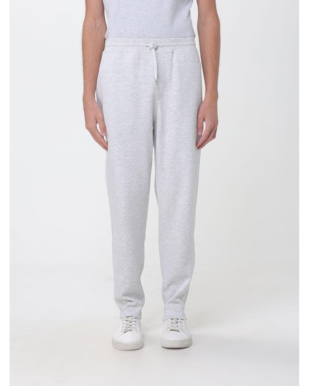 Brunello Cucinelli White Wool And Silk Drawstring Jogging Trousers for men