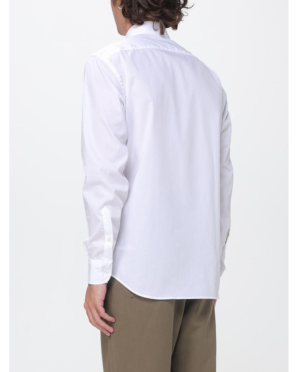 Brooksfield White Oxford Cotton Shirt With Button-Down Collar And Embroidered Logo for men
