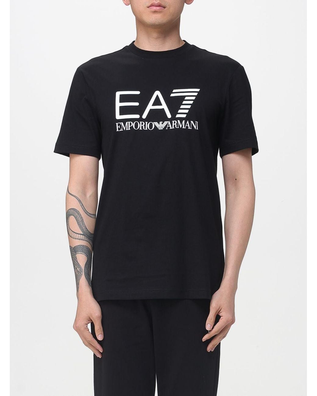 EA7 Black Cotton Crew Neck T-Shirt for men