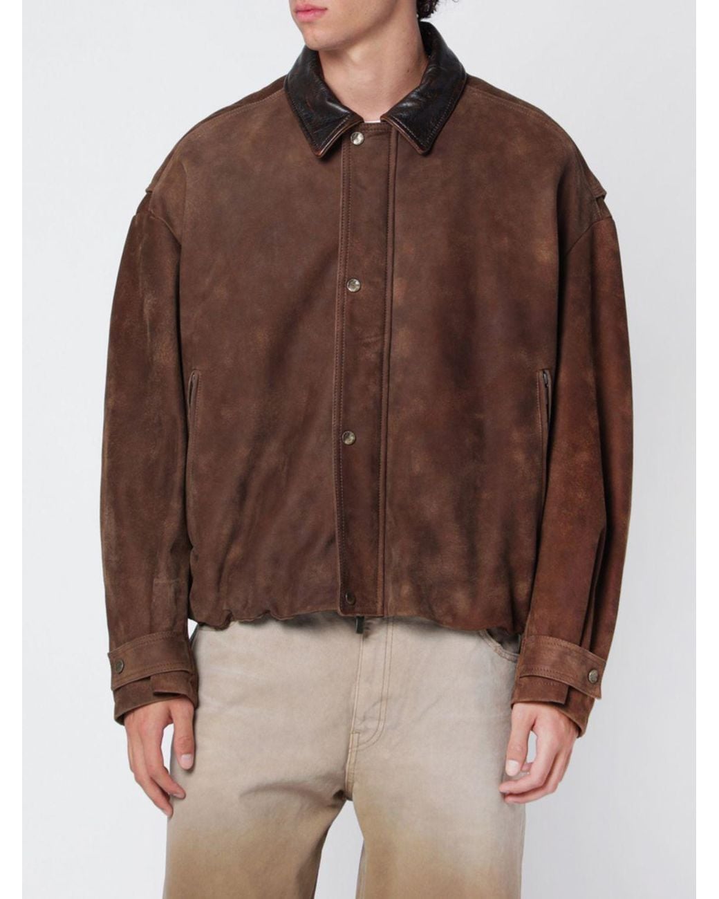 Salvatore Santoro Brown Suede Leather Shirt Jacket With Classic Collar for men
