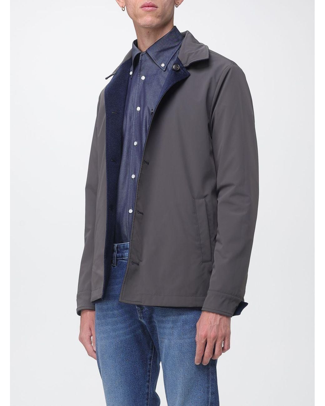 Luciano Barbera Blue Reversible Wool And Cashmere Shirt Jacket for men
