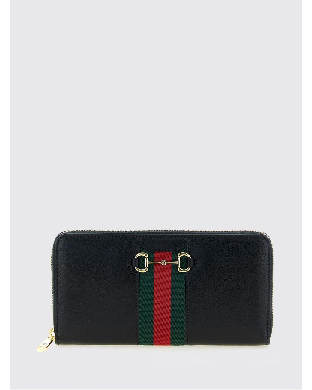 Gucci Black Horsebit Web Continental Calfskin Zip Wallet