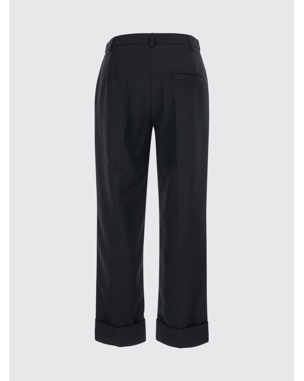 Tela Blue Straight-Leg Cuffed Wool Blend Trousers With Mid-Rise Waist