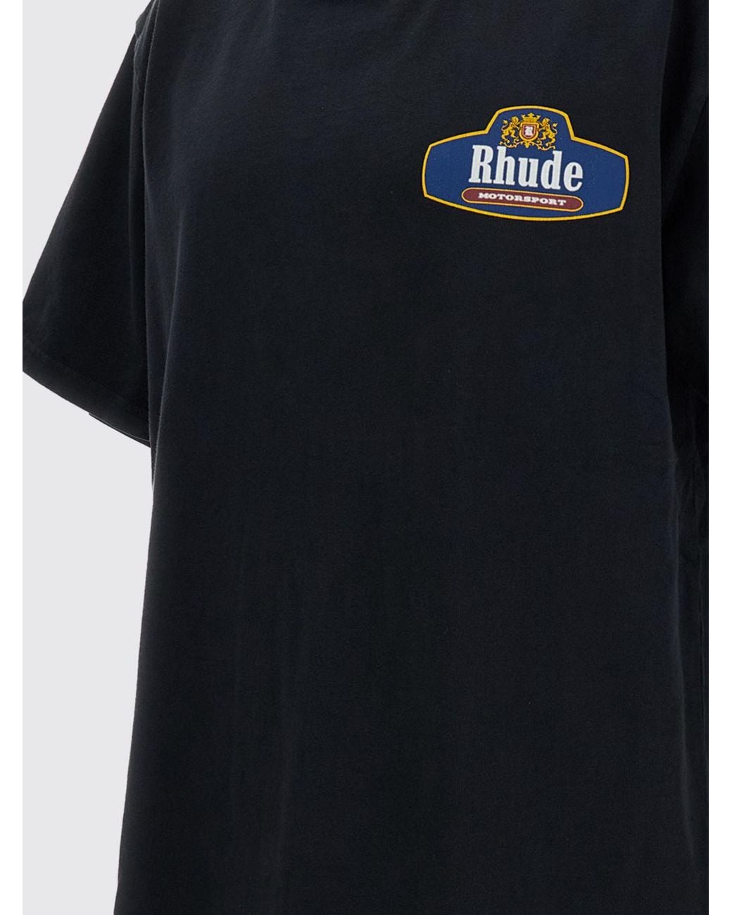 Rhude Black Cotton T-Shirt With Vintage Style Logo Print And Crew Neck for men