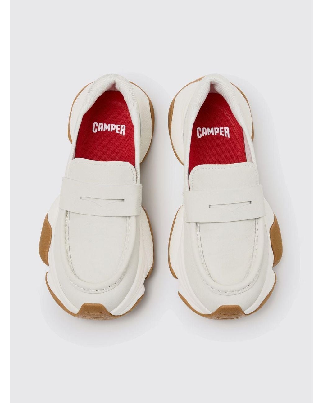 Camper White Karst 2 Smooth Leather Loafers With Vibram Rubber Sole
