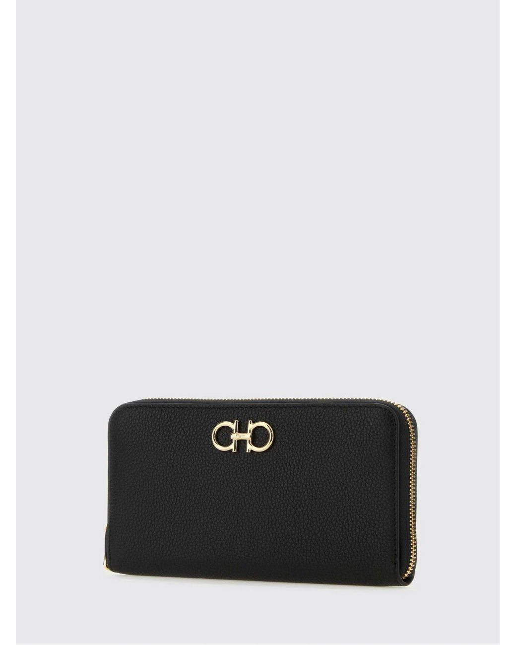 Ferragamo Black Gancini Clasp Calfskin Leather Wallet