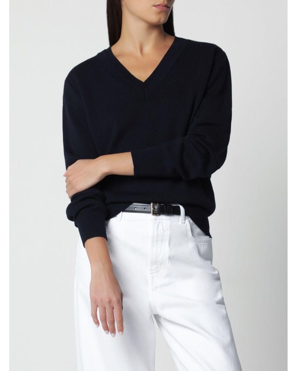Rohe Black V-Neck Pure Merino Wool Jumper
