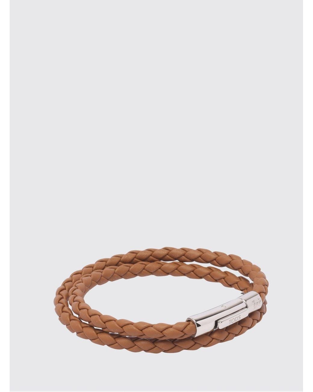 Tod's Brown Mycolors Braided Calfskin Bracelet With Engraved Logo for men
