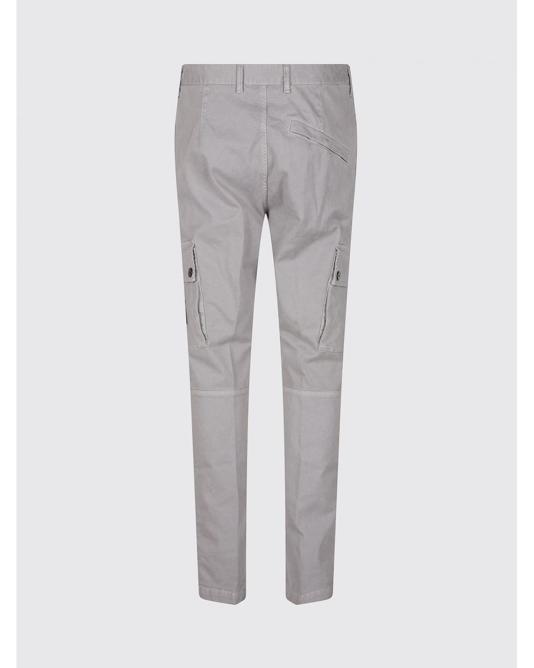 Stone Island Gray Stretch Organic Cotton Cargo Trousers With Compass Logo for men