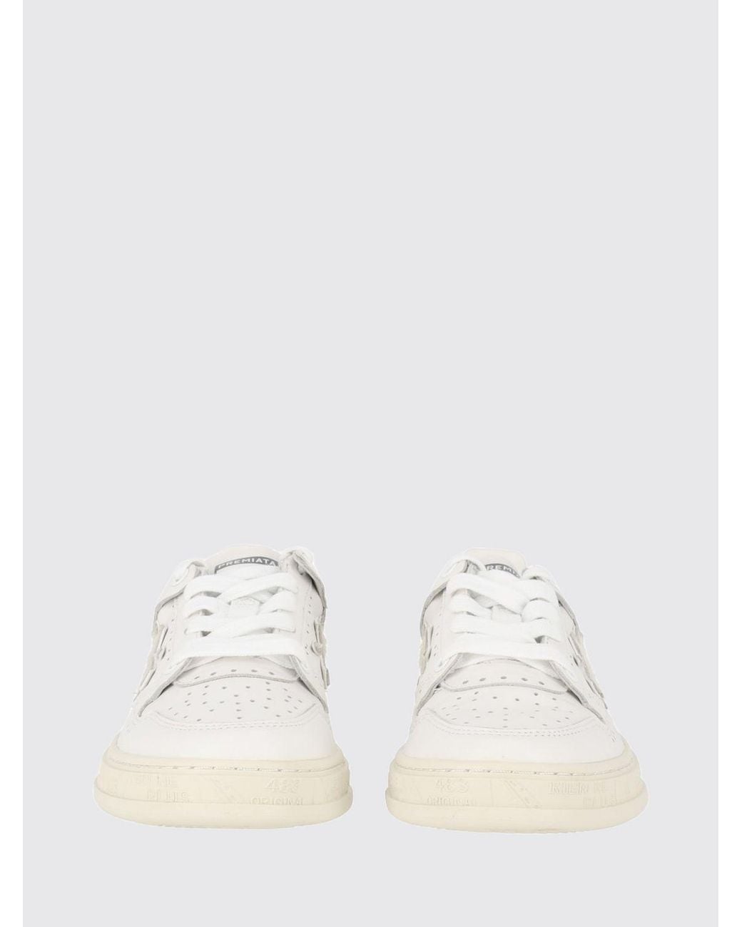 Premiata White Quinnd Calf Leather Sneakers With Contrast Logo And Round Toe