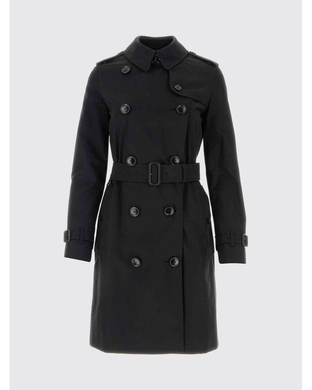 Burberry Black Knee-Length Double-Breasted Cotton Trench Coat With Belt And Epaulettes