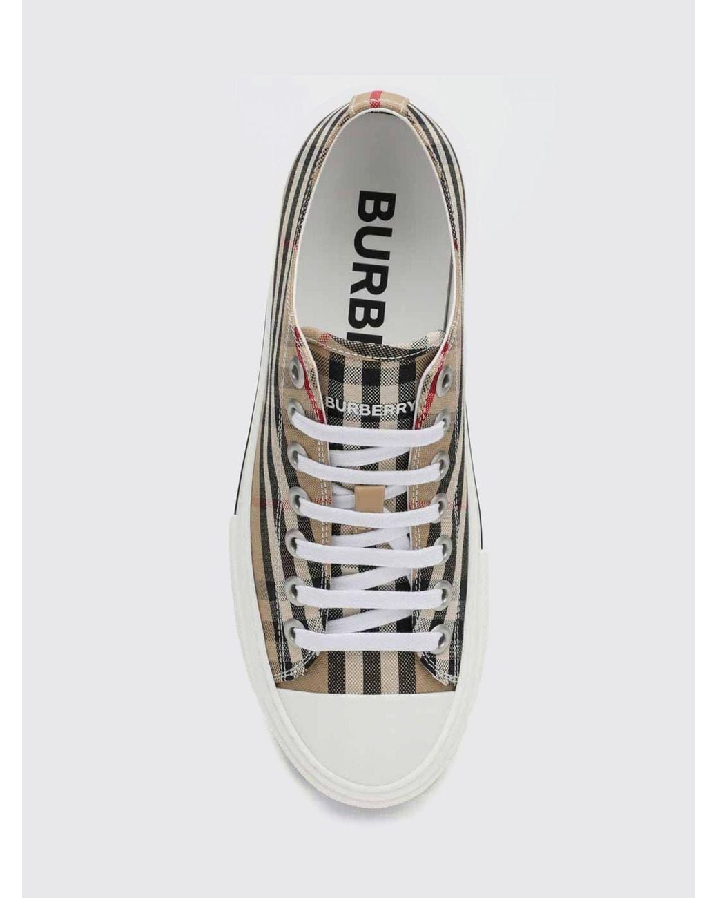 Burberry White Platform Canvas Sneakers With Vintage Check Pattern