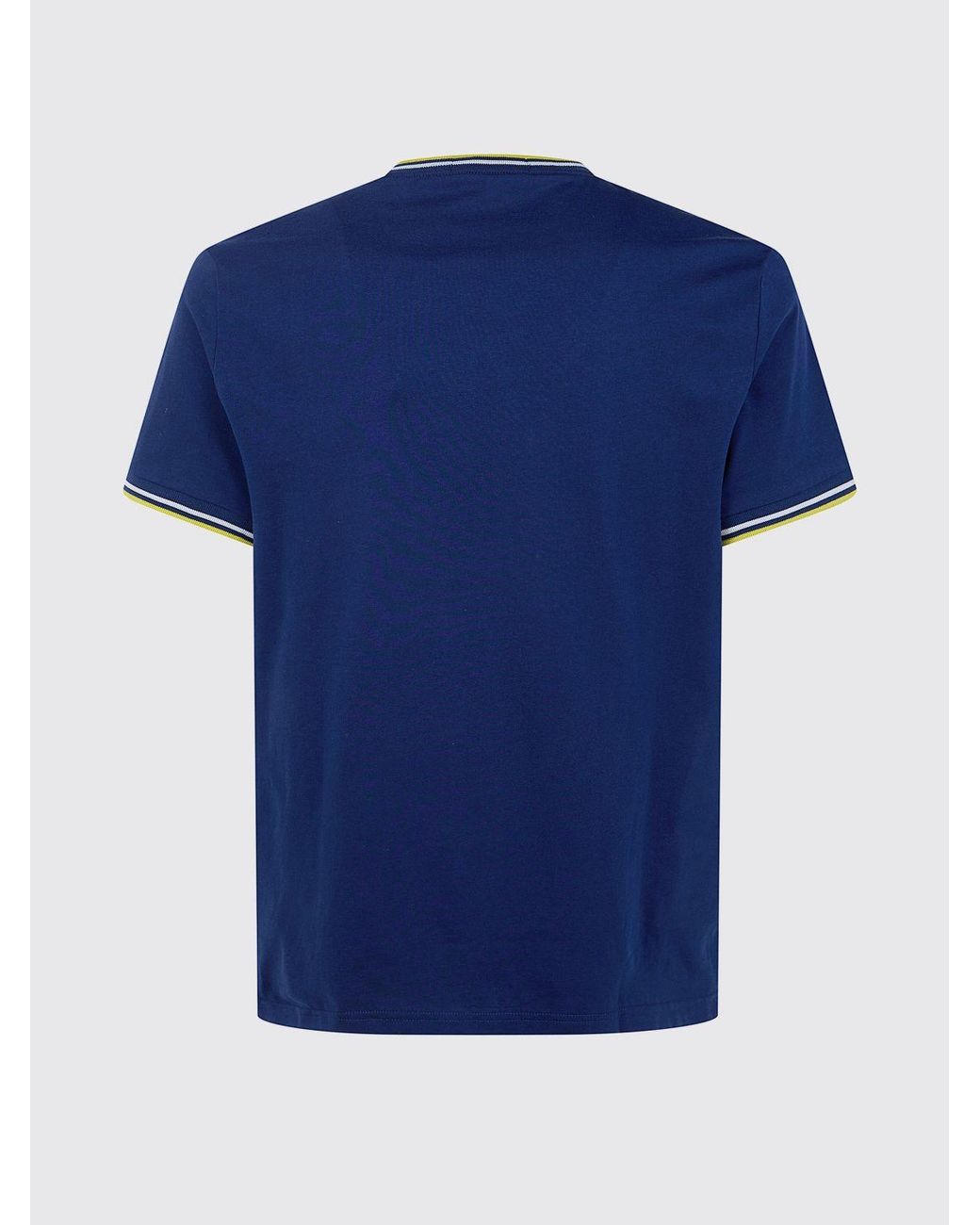 Fred Perry Blue Slim Fit Cotton T-Shirt With Contrast Trims And Embroidered Logo for men