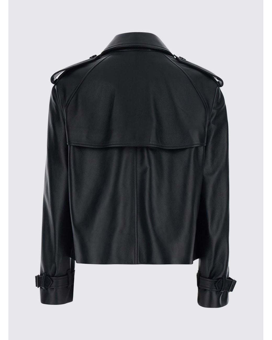 Burberry Gray Myfair Cropped Double-Breasted Lambskin Leather Trench Coat