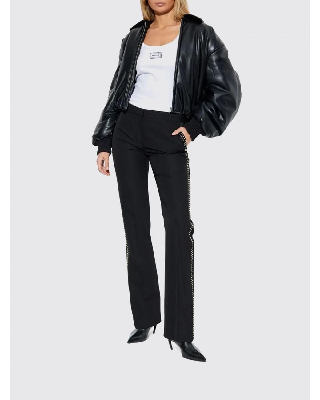 Versace Blue Wool Trousers With Studs And Rhinestones