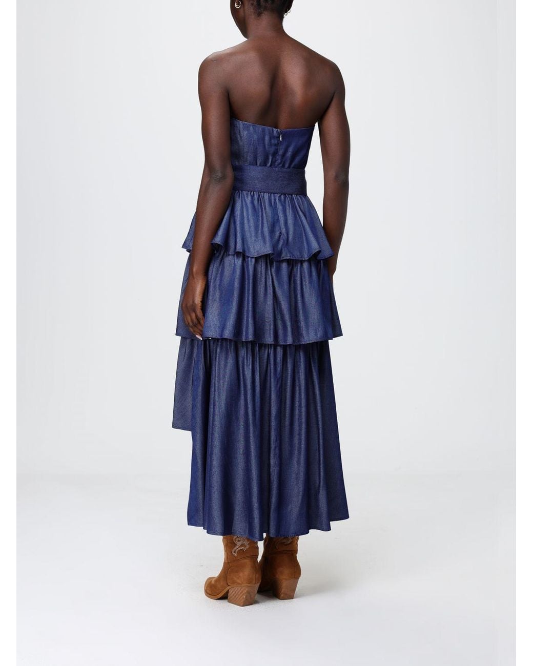 Liu Jo Blue Chambray Midi Dress With Ruffles