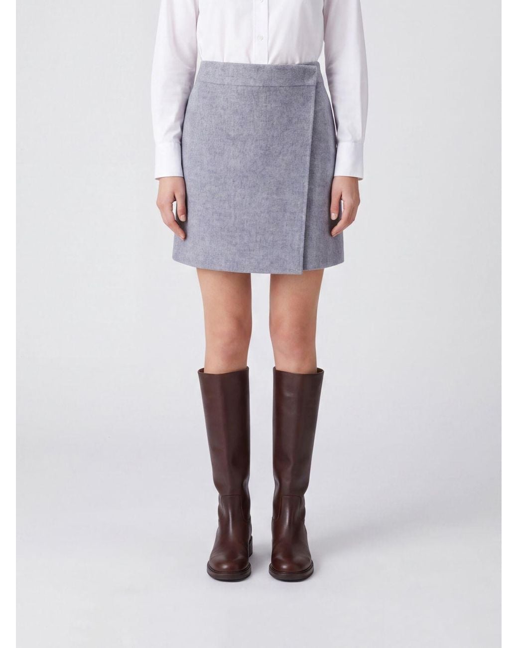 Semicouture White High-Waisted Wool Wrap Miniskirt