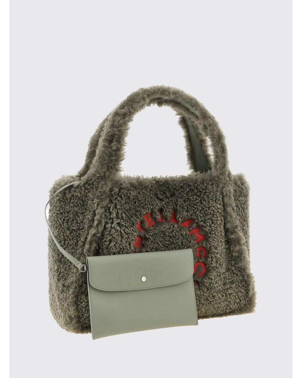 Stella McCartney Green Shearling Shoulder Bag With Removable Pouch