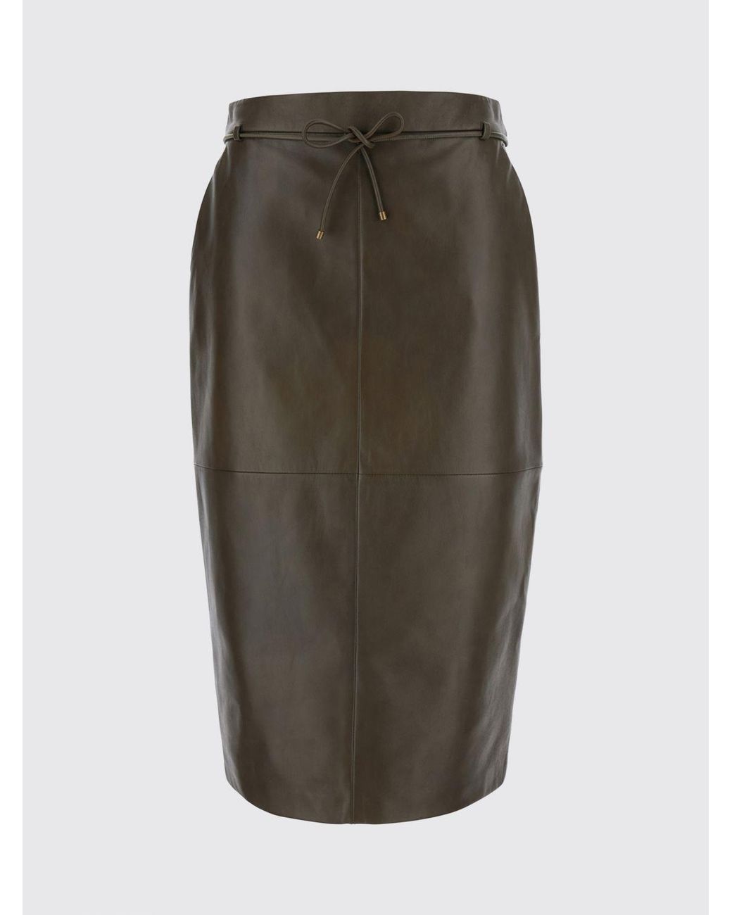 Max Mara Green Lambskin Midi Pencil Skirt With High-Waist Belt