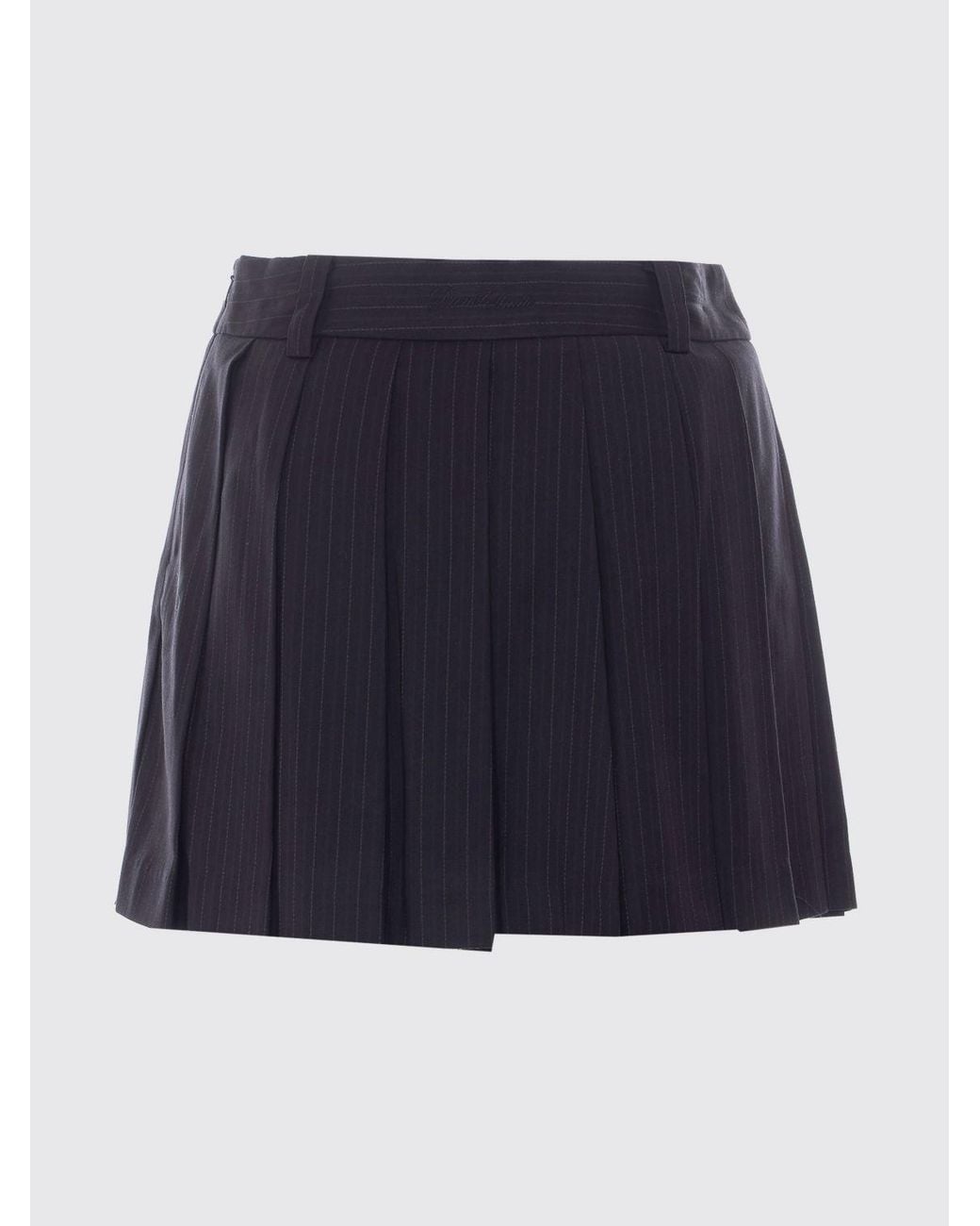 DUNST Black Pinstriped Crêpe Pleated Mini Skirt With Side Zip Closure