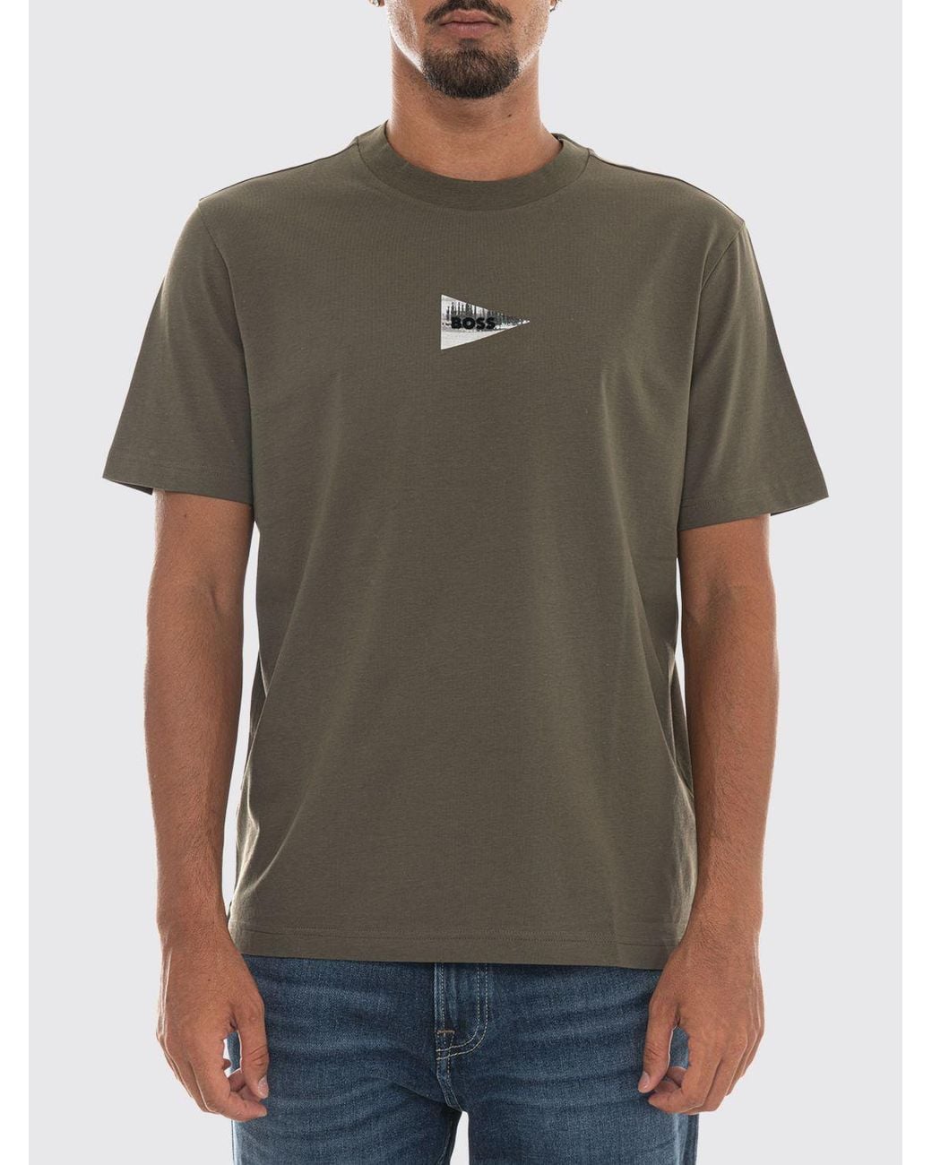 Boss Green Cotton T-Shirt With Contrasting Graphic Print And Logo for men