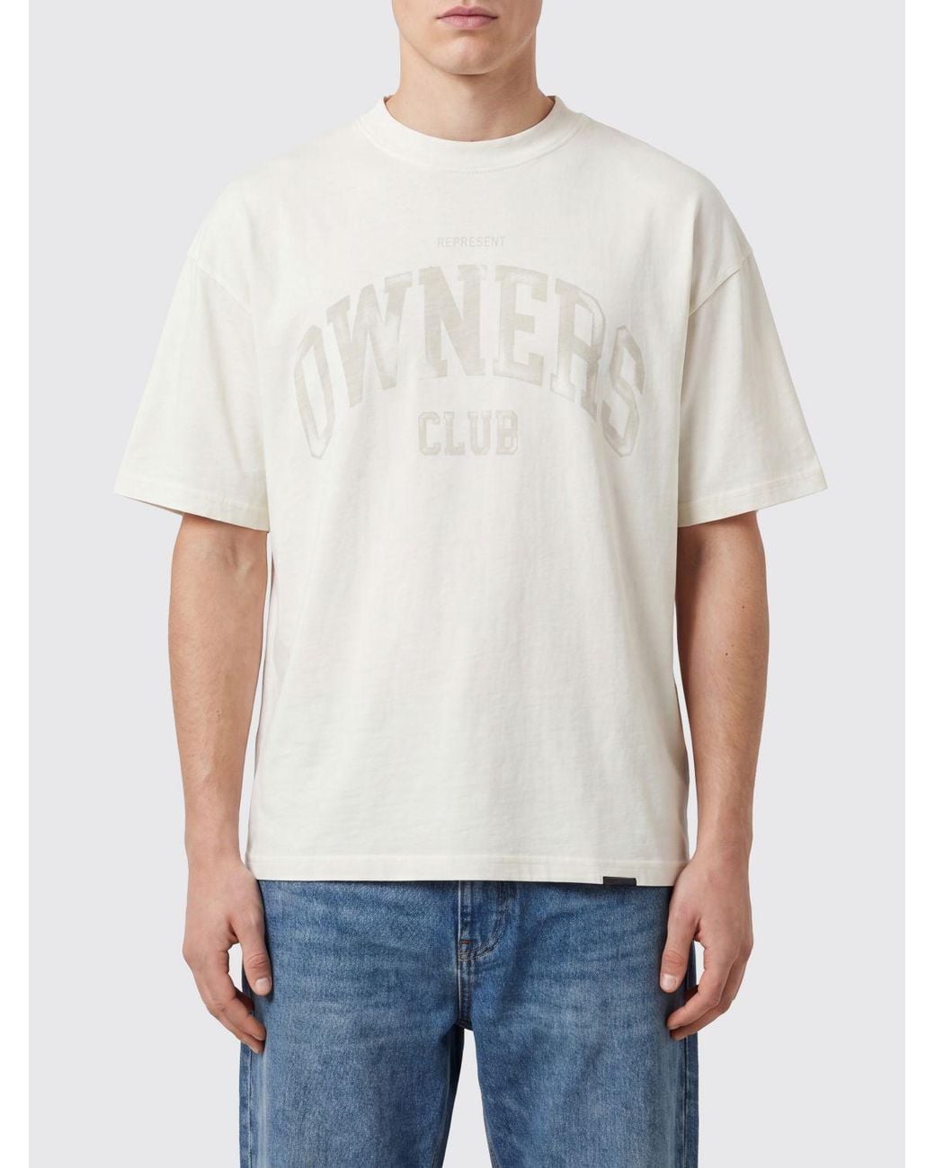 Represent White Vintage-Style Cotton T-Shirt With Printed Logo And Dropped Shoulders for men