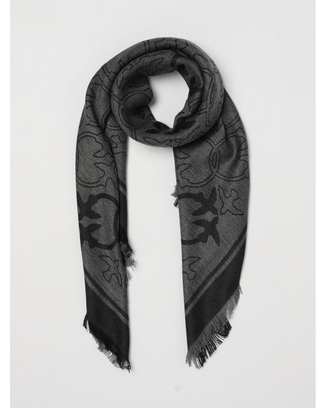 Pinko Black Love Birds Monogram Viscose-Blend Square Scarf