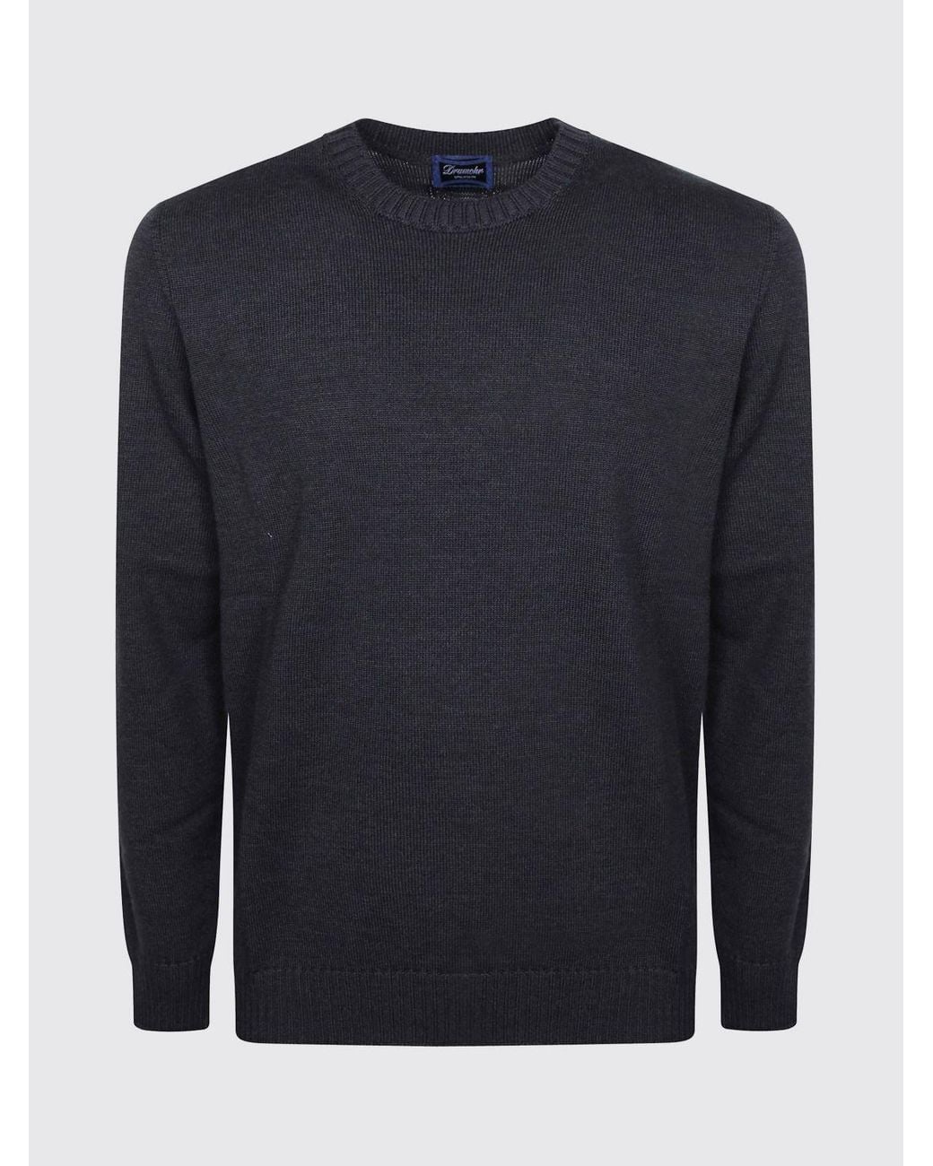 Drumohr Blue Pure Merino Wool Crewneck Jumper With Long Sleeves And Ribbed Trims for men