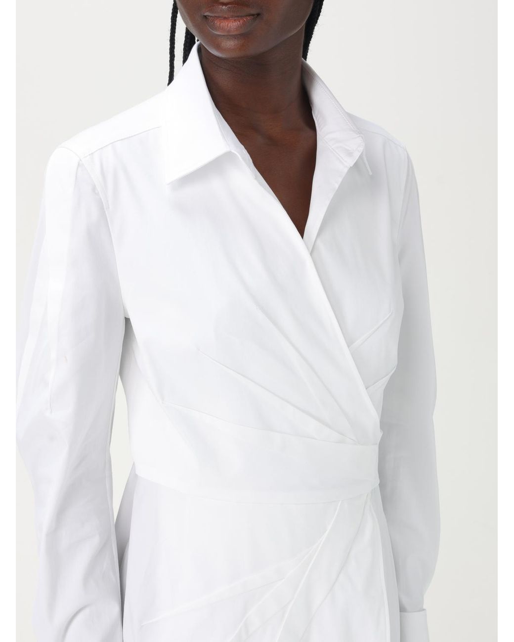 Max Mara White Elegant Wrap Dress With Long Sleeves And Flowing Silhouette