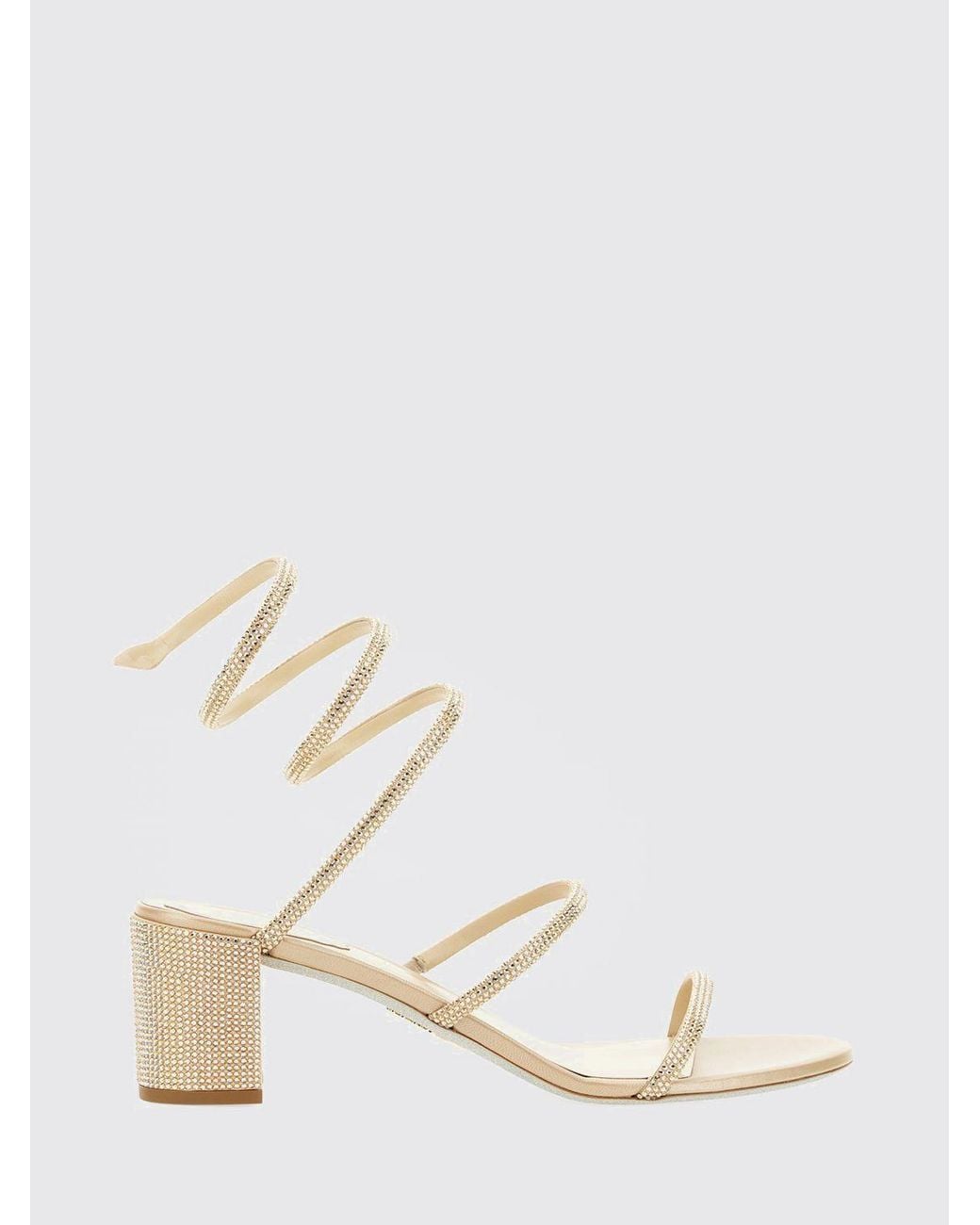 Rene Caovilla Natural Cleo Satin Sandals With Rhinestones