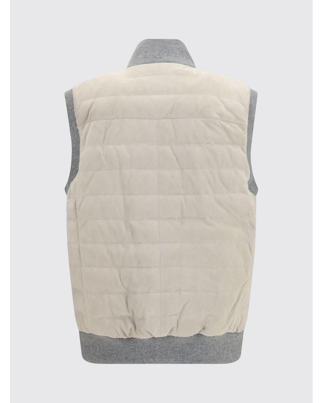 Brunello Cucinelli Natural Padded Suede Vest With High Neck And Zip for men