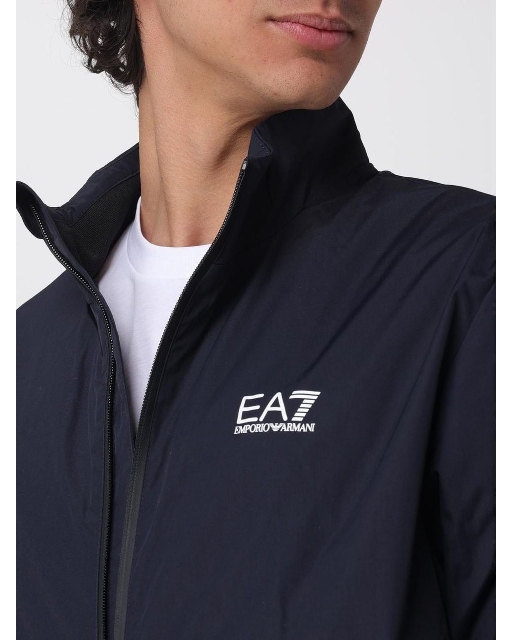 EA7 Blue Polyester Jacket With Logo for men